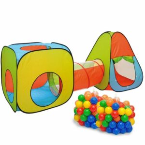 LittleTom Spielzelt Kinder Spielzelt Set mit 200 Bällebad Bällen - Tunnel Kinderzelt LxBxH: 270 cm x 90 cm x 100 cm