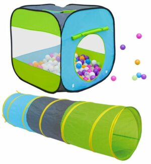 LittleTom Spielzelt Bällebad mit Tunnel 300 Bälle 70x70x72 Baby Bälle Kinder Spielzelt Tunnel